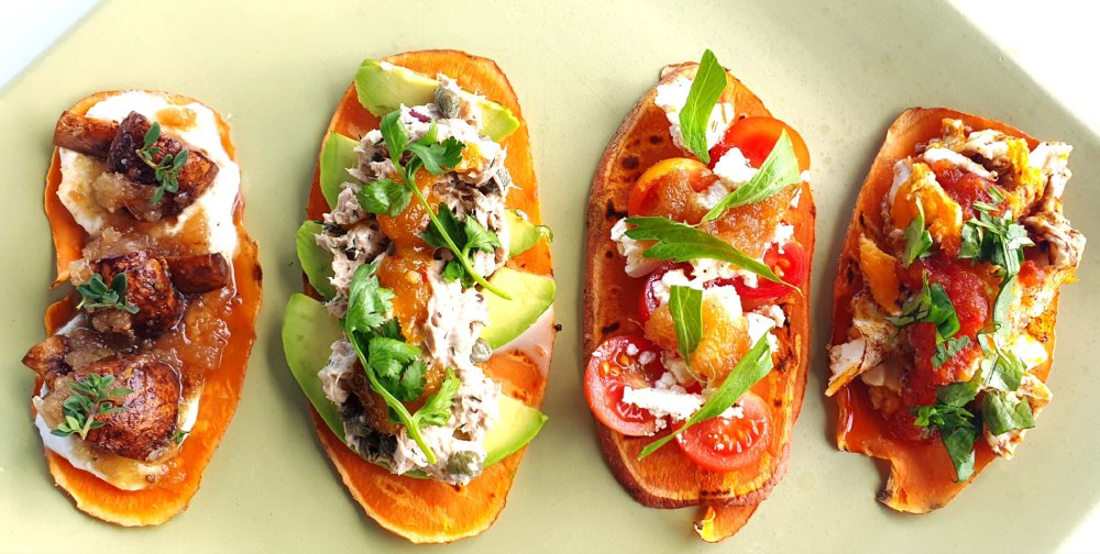 Sweet Potato ‘Toast’ with Four Toppings
